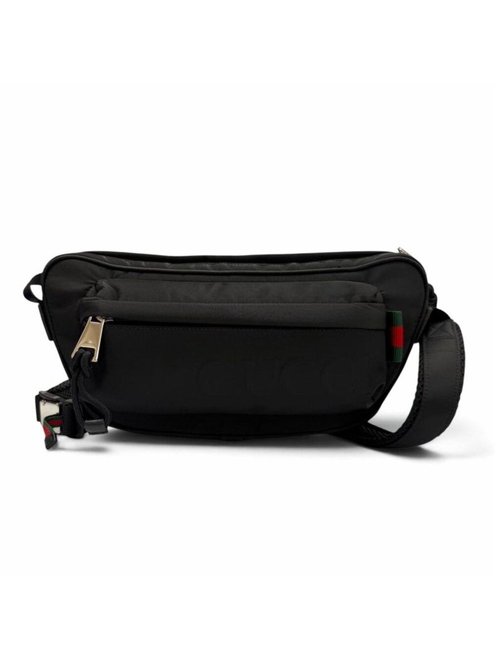 Gucci Web Line Nylon Leather Embossed Logo Shoulder Bag Black